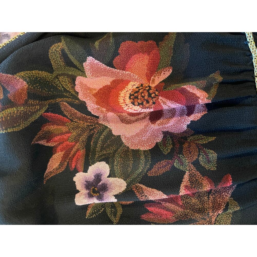 NWOT: FARM Rio Black Chenille Flowers Long Sleeve Midi Dress Size S - Picture 7 of 8